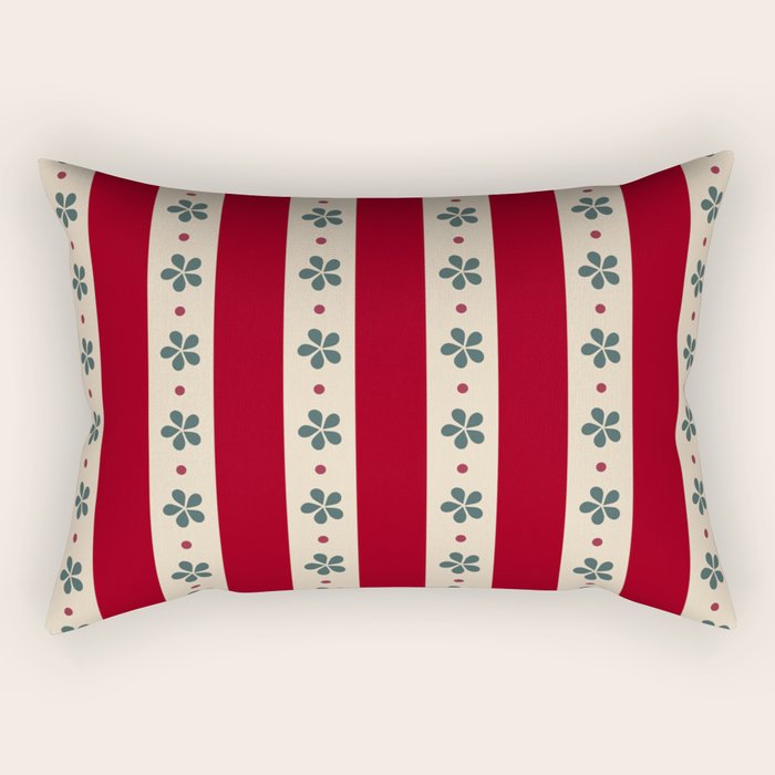Red Stripes And Flowers Rectangular Pillow Gallery Image 1