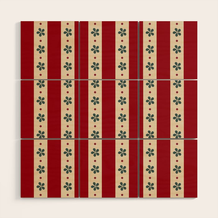 Red Stripes And Flowers Wood Wall Art Gallery Image 1