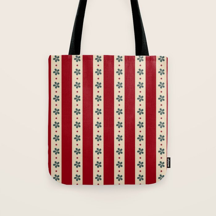 Red Stripes And Flowers Tote Bag Gallery Image 1