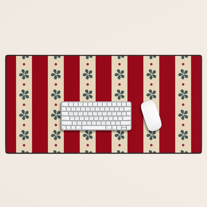 Red Stripes And Flowers Desk Mat Gallery Image 1