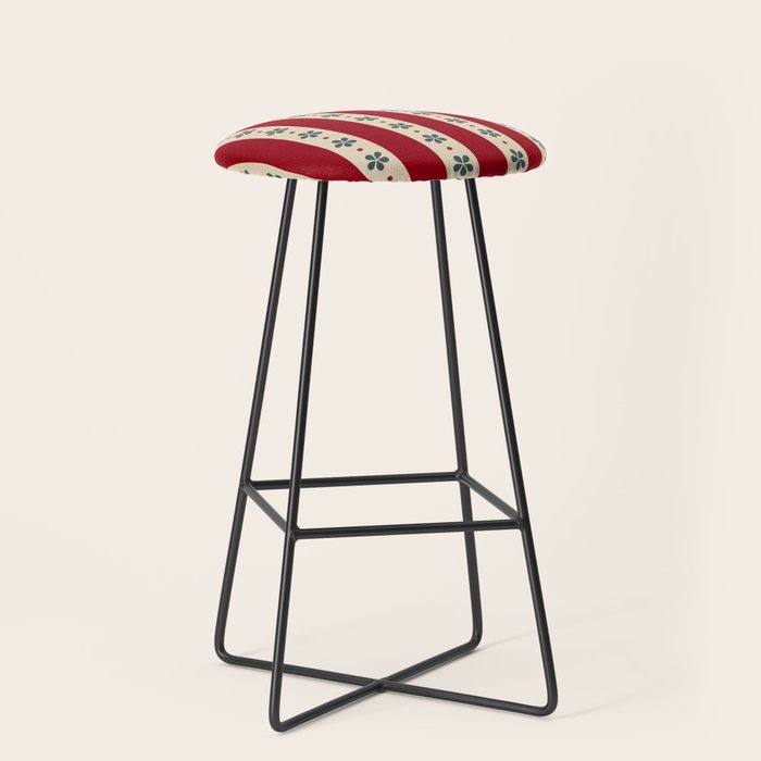 Red Stripes And Flowers Stool Gallery Image 1