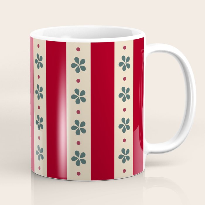 Red Stripes And Flowers Coffee Mug Gallery Image 1