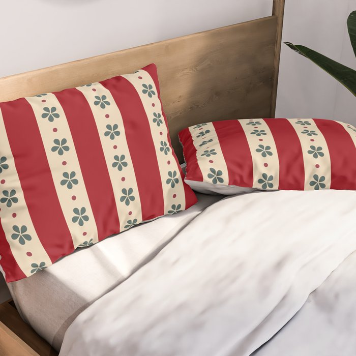 Red Stripes And Flowers Pillow Sham Gallery Image 2