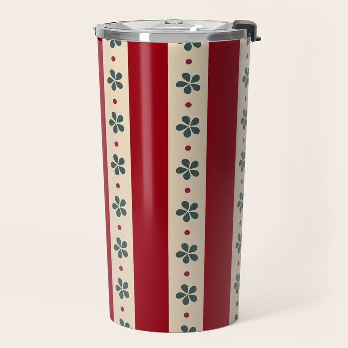 Red Stripes And Flowers Travel Mug Gallery Image 2