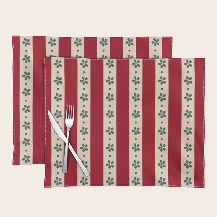 Red Stripes And Flowers Placemat Gallery Image 1