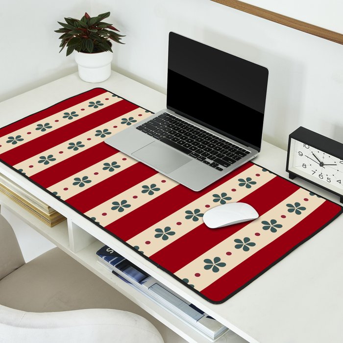 Red Stripes And Flowers Desk Mat Gallery Image 2