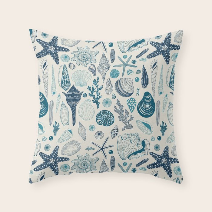 Sea shells on off white Throw Pillow Gallery Image 1