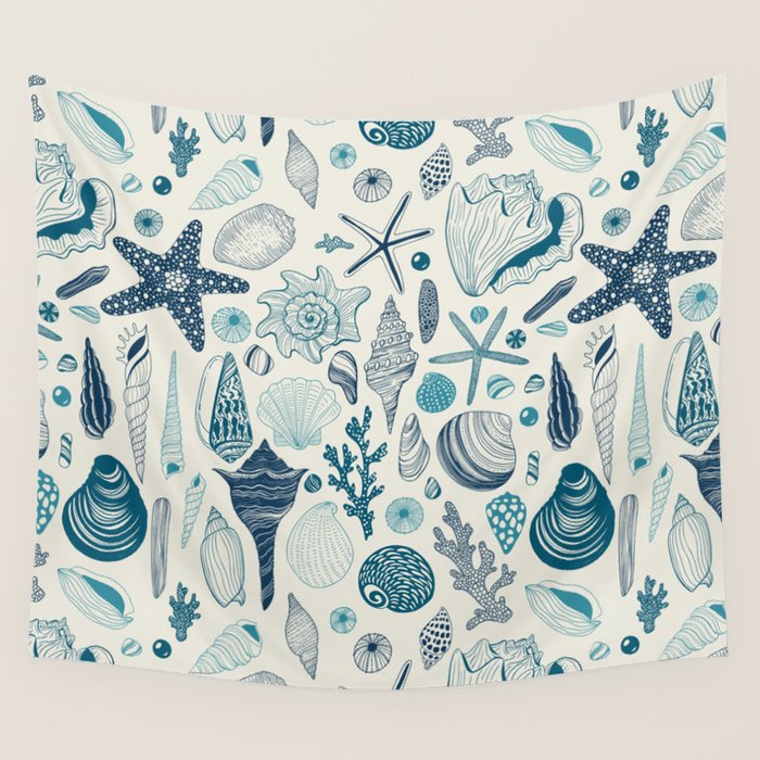Sea shells on off white Wall Tapestry Gallery Image 4