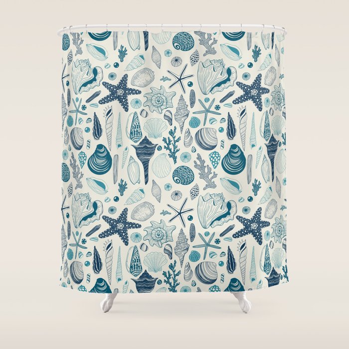 Sea shells on off white Shower Curtain Gallery Image 1