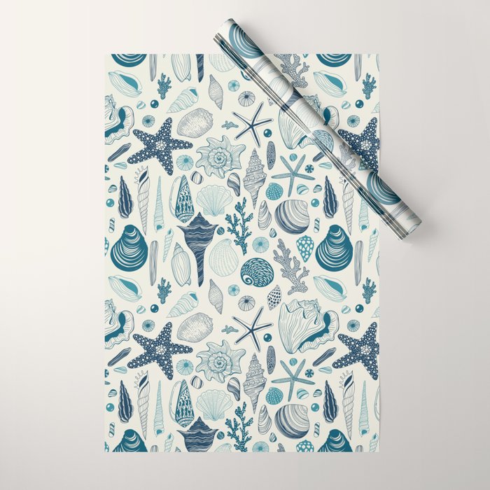 Sea shells on off white Wrapping Paper Gallery Image 1