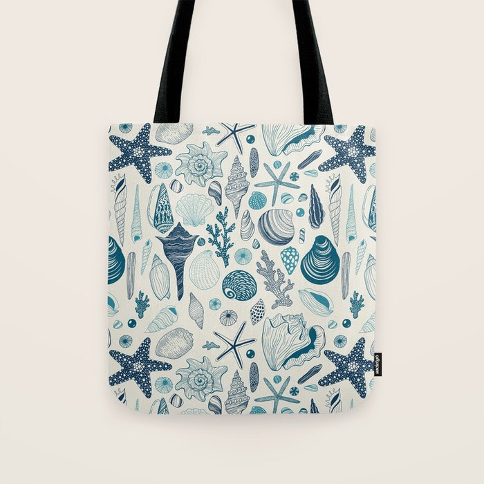 Sea shells on off white Tote Bag Gallery Image 1