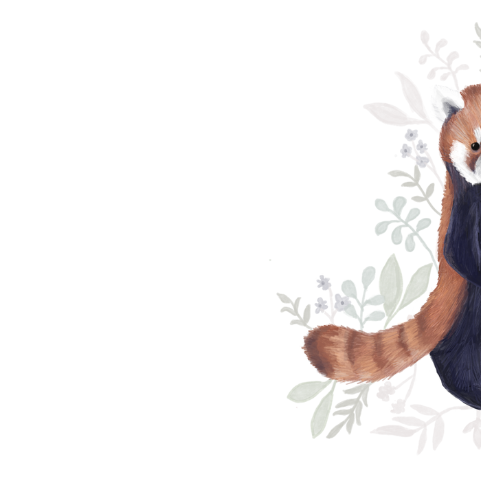 Cute Red Panda and Coffee / French Press and Botanicals Art Print, Green, Orange, Navy  Coffee Mug Gallery Image 2