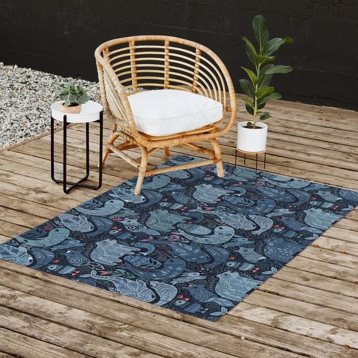 Arctic animals Polar bear, narwhal, seal, fox, puffin, whale  Outdoor Rug Gallery Image 2