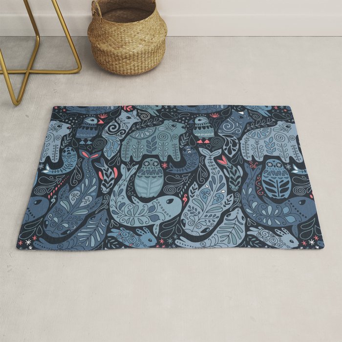 Arctic animals Polar bear, narwhal, seal, fox, puffin, whale  Rug Gallery Image 1