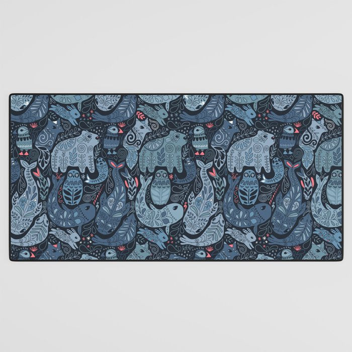 Arctic animals Polar bear, narwhal, seal, fox, puffin, whale  Desk Mat Gallery Image 3