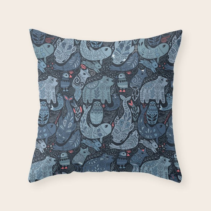 Arctic animals Polar bear, narwhal, seal, fox, puffin, whale  Throw Pillow Gallery Image 1
