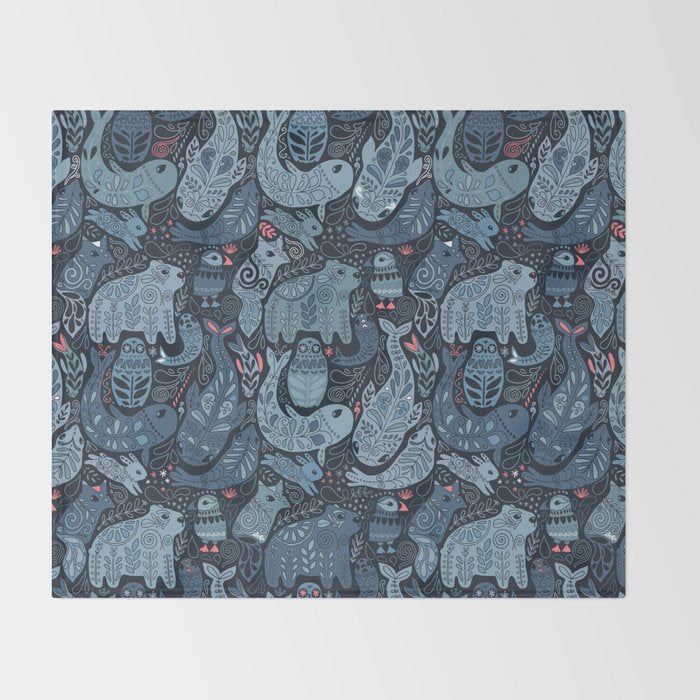 Arctic animals Polar bear, narwhal, seal, fox, puffin, whale  Throw Blanket Gallery Image 2