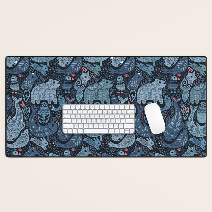 Arctic animals Polar bear, narwhal, seal, fox, puffin, whale  Desk Mat Gallery Image 1