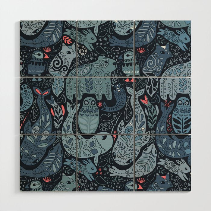 Arctic animals Polar bear, narwhal, seal, fox, puffin, whale  Wood Wall Art Gallery Image 1