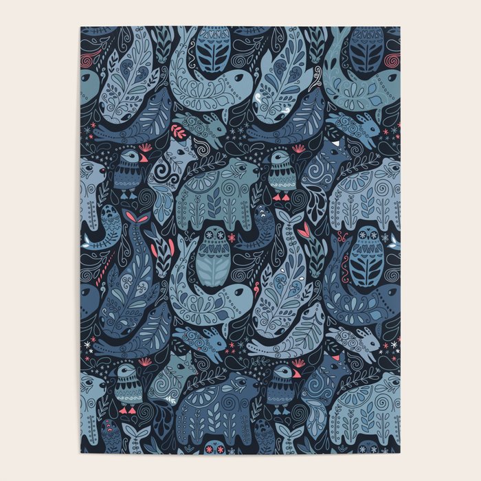 Arctic animals Polar bear, narwhal, seal, fox, puffin, whale  Poster Gallery Image 4