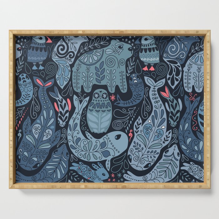 Arctic animals Polar bear, narwhal, seal, fox, puffin, whale  Serving Tray Gallery Image 1