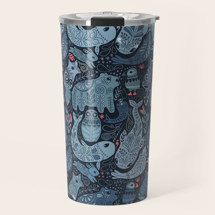 Arctic animals Polar bear, narwhal, seal, fox, puffin, whale  Travel Mug Gallery Image 1