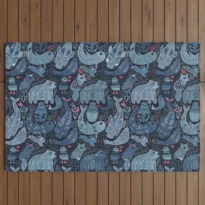 Arctic animals Polar bear, narwhal, seal, fox, puffin, whale  Outdoor Rug Gallery Image 2