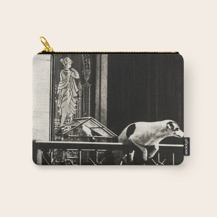 Paris, 1926, Dog out of Window Paris France black and white photograph Carry All Pouch Gallery Image 1