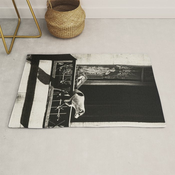 Paris, 1926, Dog out of Window Paris France black and white photograph Rug Gallery Image 1