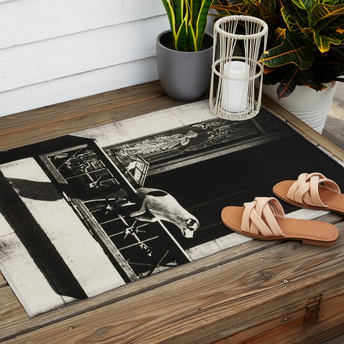 Paris, 1926, Dog out of Window Paris France black and white photograph Outdoor Rug Gallery Image 2