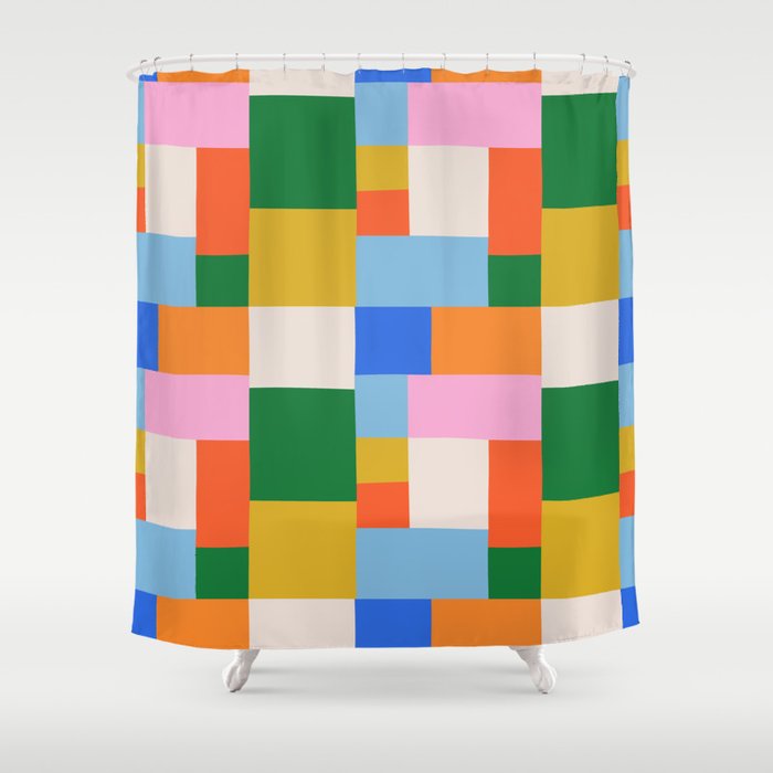 Colorful geometric patchwork mosaic pattern Shower Curtain Gallery Image 1