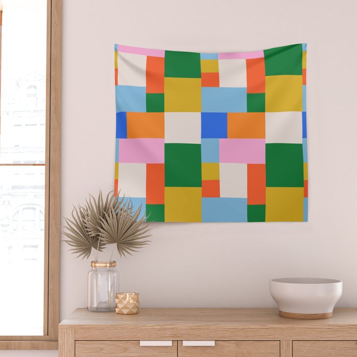 Colorful geometric patchwork mosaic pattern Wall Tapestry Gallery Image 2