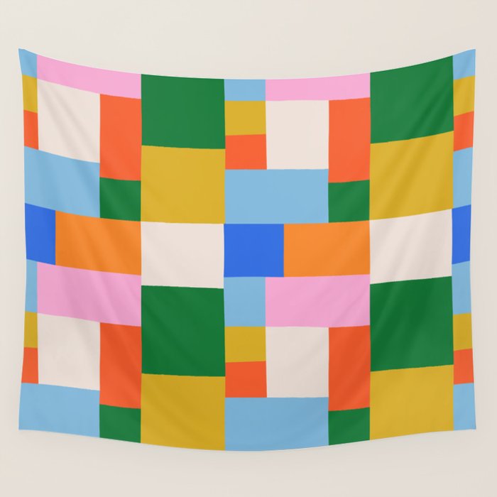 Colorful geometric patchwork mosaic pattern Wall Tapestry Gallery Image 4
