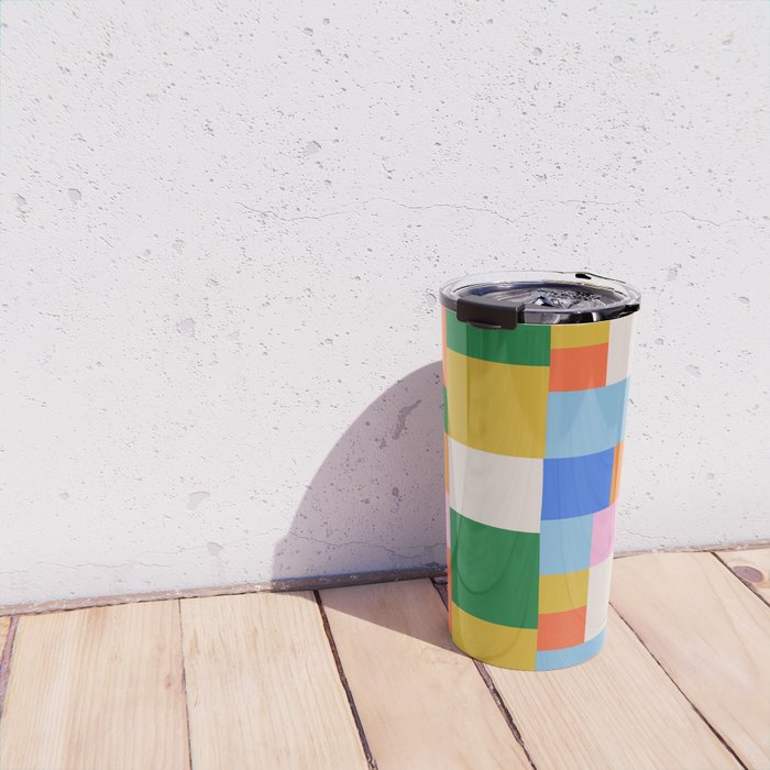Colorful geometric patchwork mosaic pattern Travel Mug Gallery Image 4