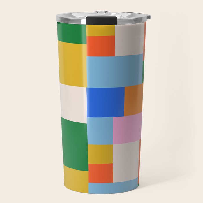Colorful geometric patchwork mosaic pattern Travel Mug Gallery Image 1
