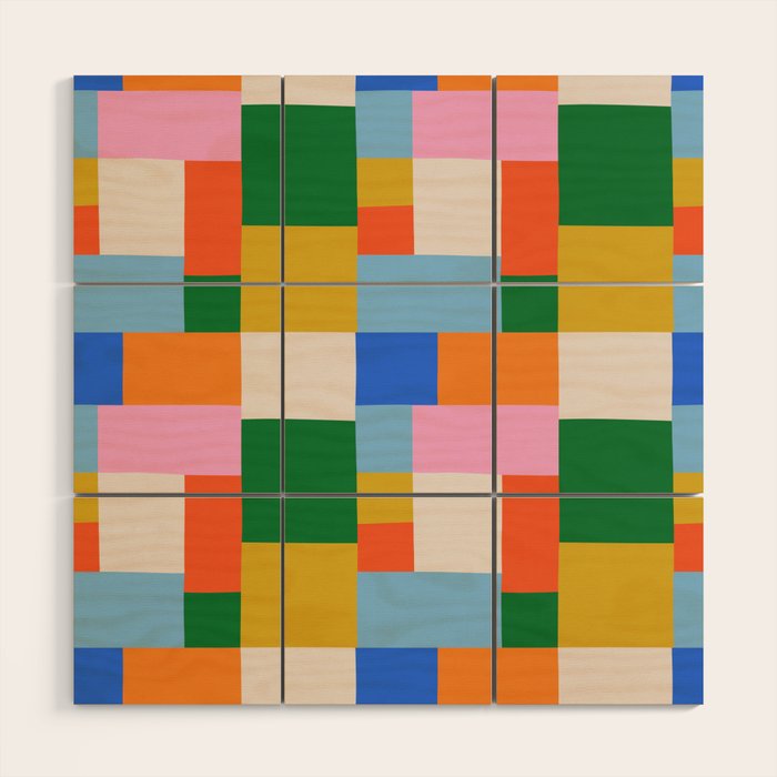 Colorful geometric patchwork mosaic pattern Wood Wall Art Gallery Image 1