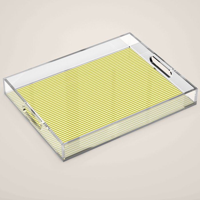 Ultra Fine Stripe Narrow Pinstripe Pattern in Chartreuse and White Acrylic Tray Gallery Image 1