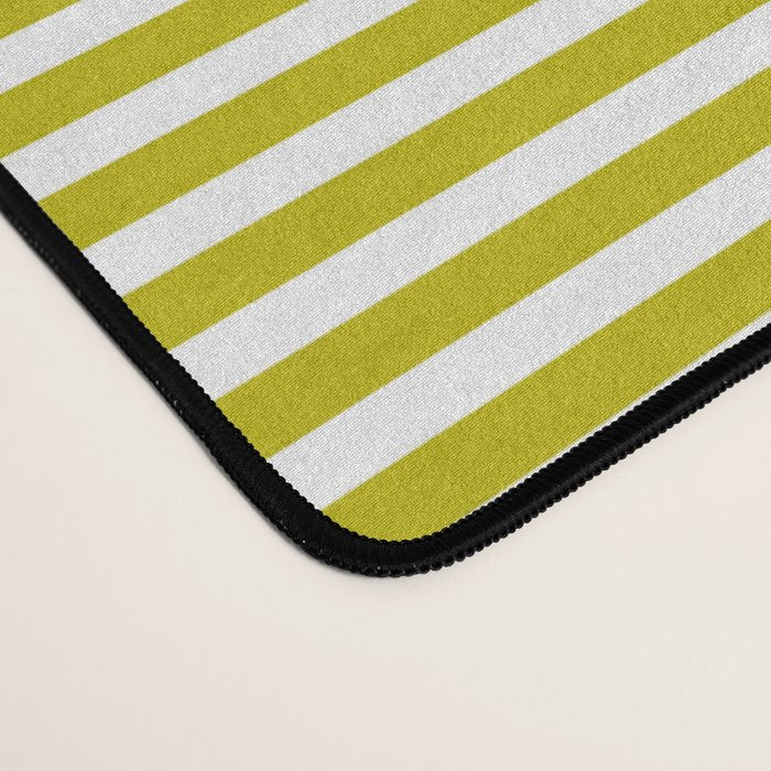 Ultra Fine Stripe Narrow Pinstripe Pattern in Chartreuse and White Desk Mat Gallery Image 4