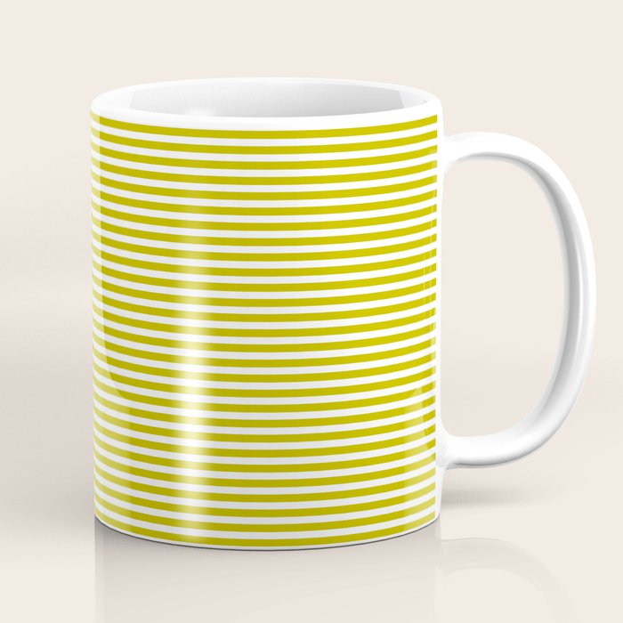 Ultra Fine Stripe Narrow Pinstripe Pattern in Chartreuse and White Coffee Mug Gallery Image 1