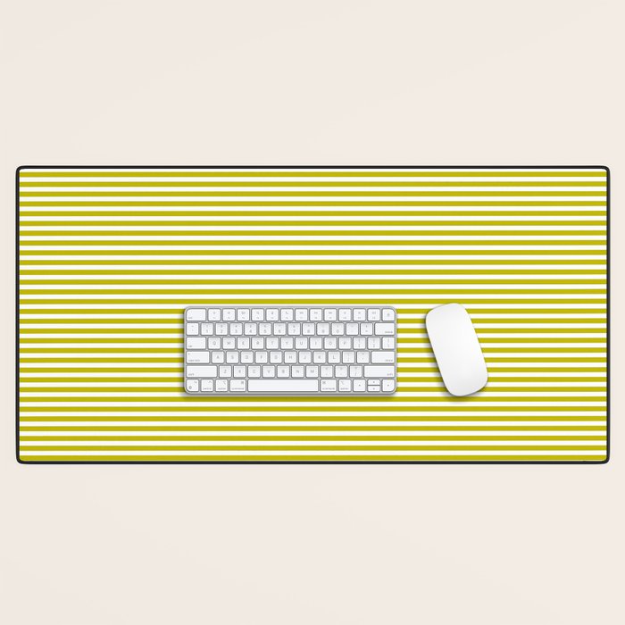 Ultra Fine Stripe Narrow Pinstripe Pattern in Chartreuse and White Desk Mat Gallery Image 1
