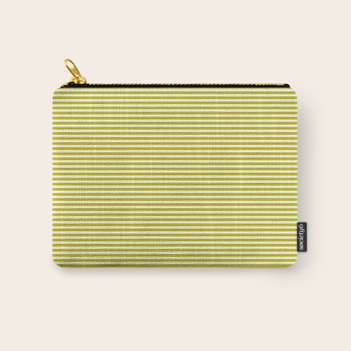 Ultra Fine Stripe Narrow Pinstripe Pattern in Chartreuse and White Carry All Pouch Gallery Image 1