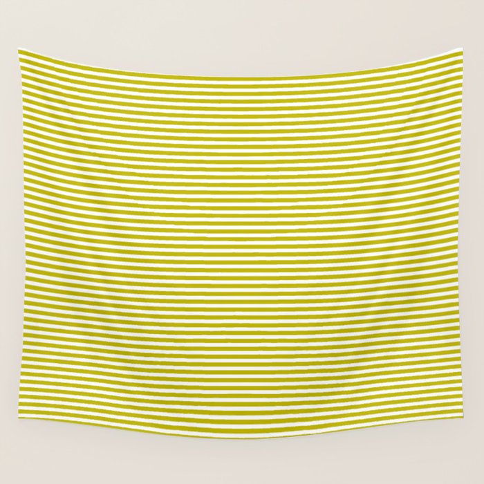 Ultra Fine Stripe Narrow Pinstripe Pattern in Chartreuse and White Wall Tapestry Gallery Image 1