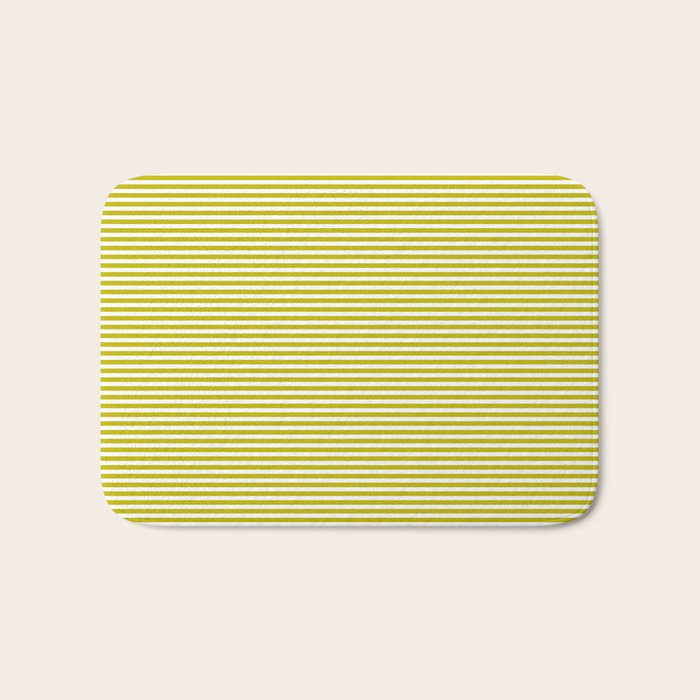 Ultra Fine Stripe Narrow Pinstripe Pattern in Chartreuse and White Bath Mat Gallery Image 1