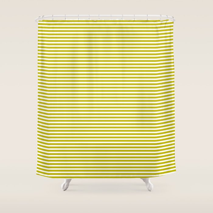 Ultra Fine Stripe Narrow Pinstripe Pattern in Chartreuse and White Shower Curtain Gallery Image 1
