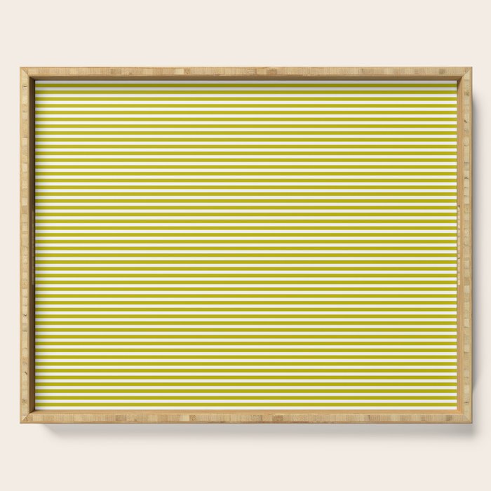 Ultra Fine Stripe Narrow Pinstripe Pattern in Chartreuse and White Serving Tray Gallery Image 1