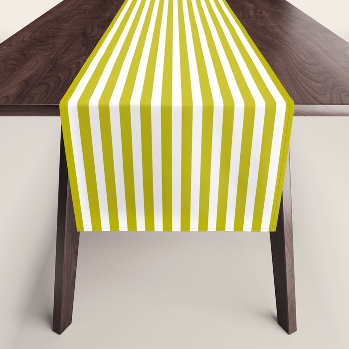 Ultra Fine Stripe Narrow Pinstripe Pattern in Chartreuse and White Table Runner Gallery Image 1
