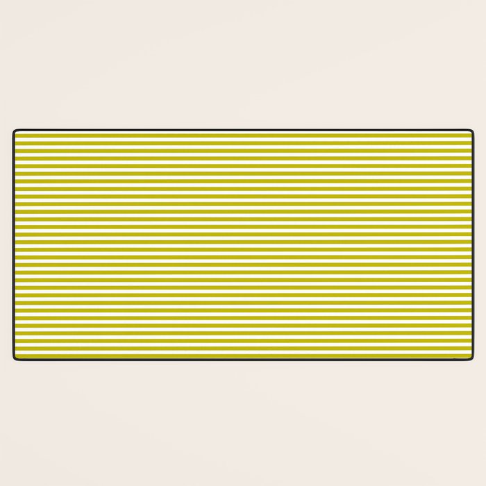 Ultra Fine Stripe Narrow Pinstripe Pattern in Chartreuse and White Desk Mat Gallery Image 3