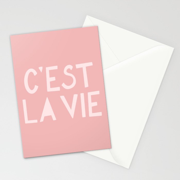 C'est La Vie French Pink Hand Lettering Stationery Card Gallery Image 2