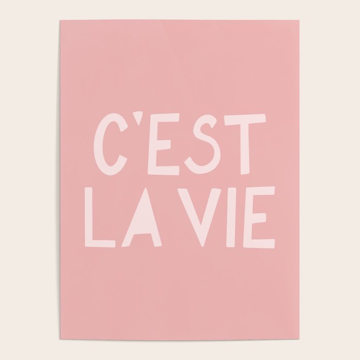 C'est La Vie French Pink Hand Lettering Poster Gallery Image 1