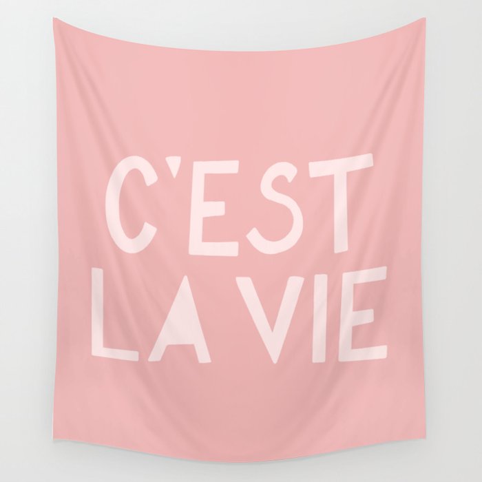 C'est La Vie French Pink Hand Lettering Wall Tapestry Gallery Image 1